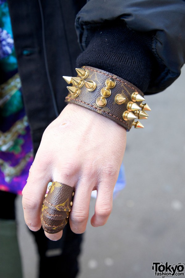 Spiked wristband & leather armor ring in Harajuku