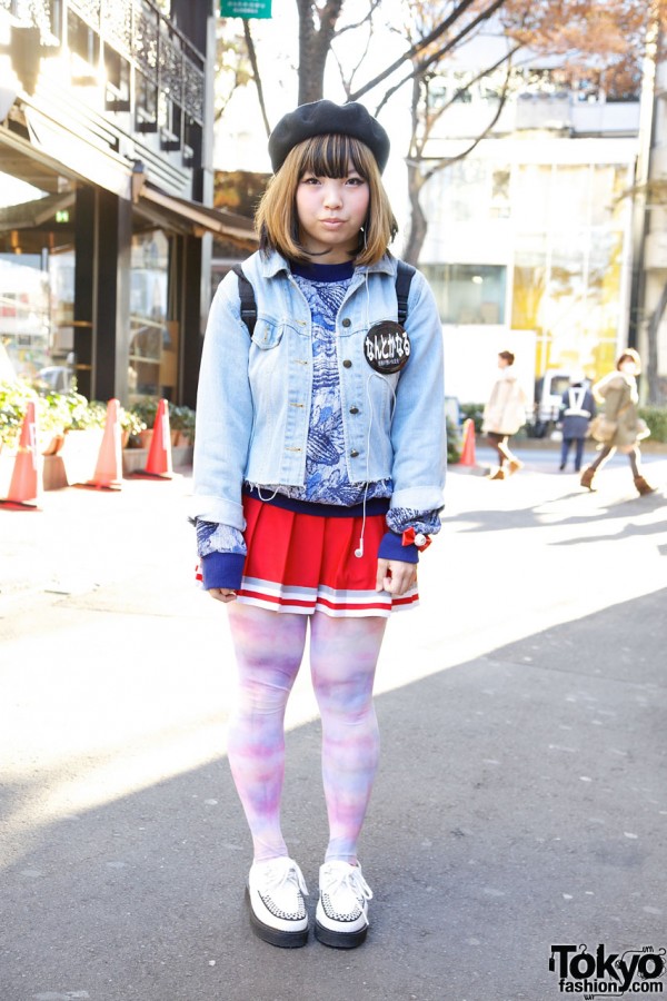 Harajuku Girl w/ Eyeball Bow, Cheerleader Skirt & Creepers