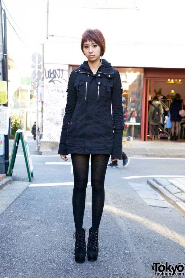 Japanese Girl's Black Jacket in Harajuku