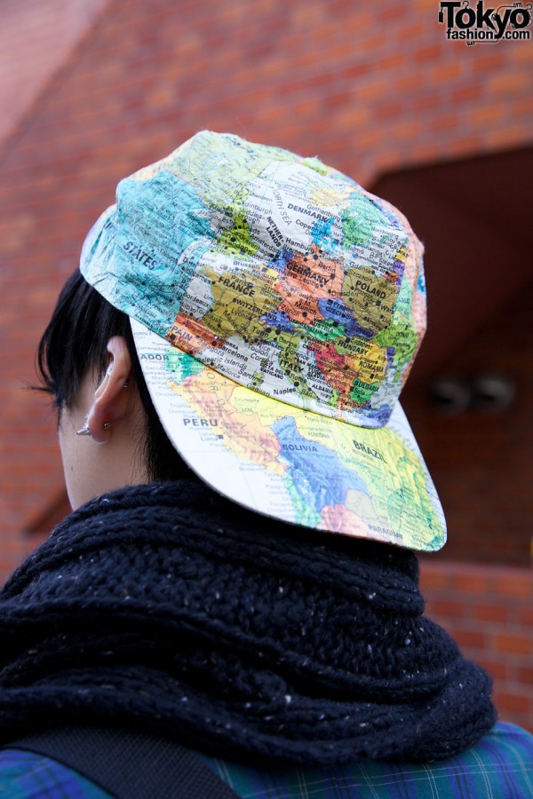 Cap with map graphics in Harajuku