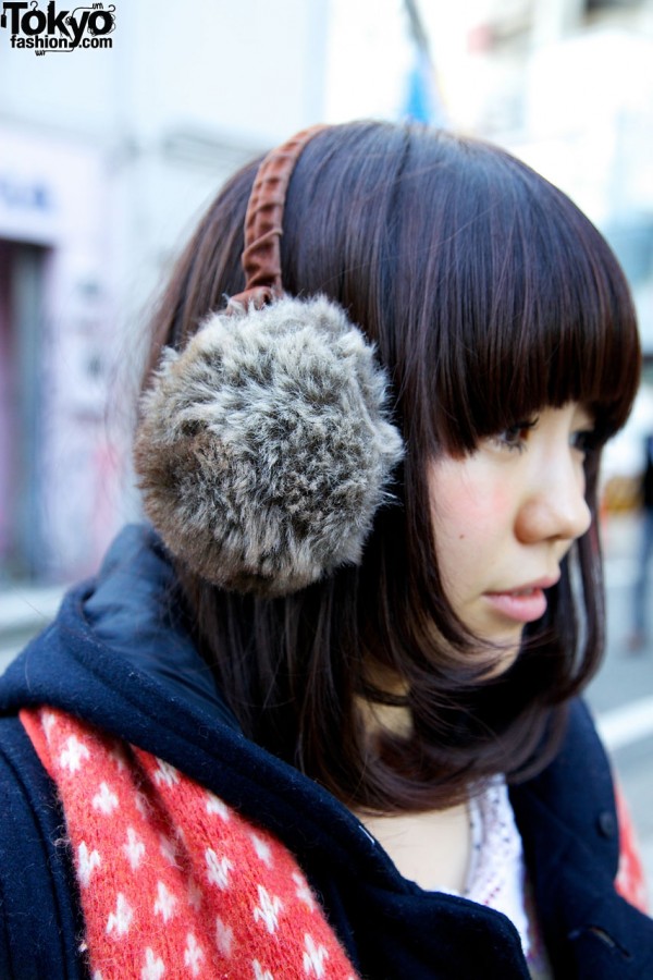 Girl's fur earmuffs in Harajuku