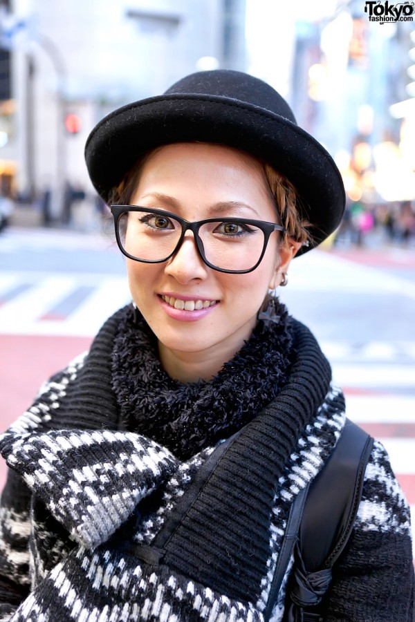 Shibuya Girl in Bowler Hat & Big Glasses