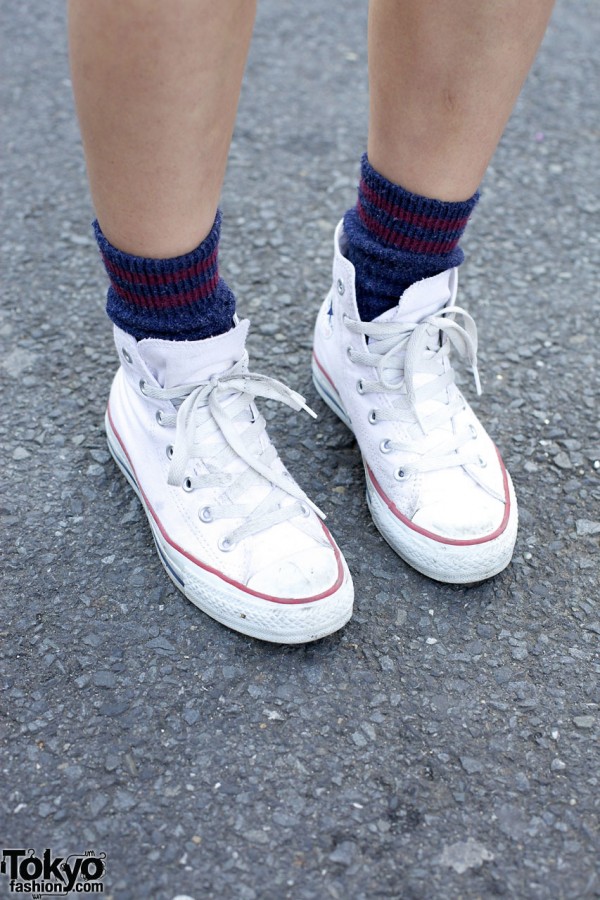 Striped socks & Converse sneakers in Harajuku