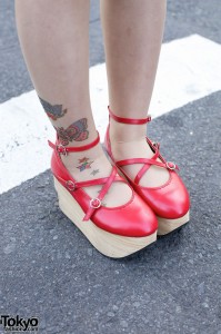 Red Body Line rocking horse shoes in Harajuku