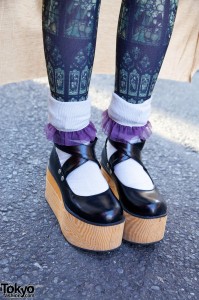 Wooden Platform Shoes & Ruffle Socks