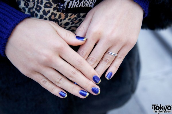 Blue glitter nails in Harajuku