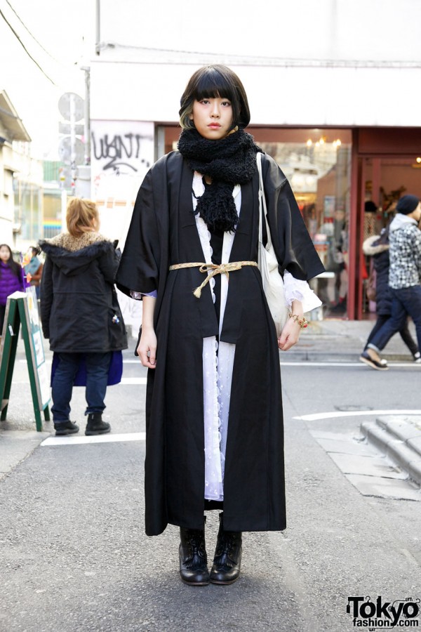 Belted Japanese robe in Harajuku