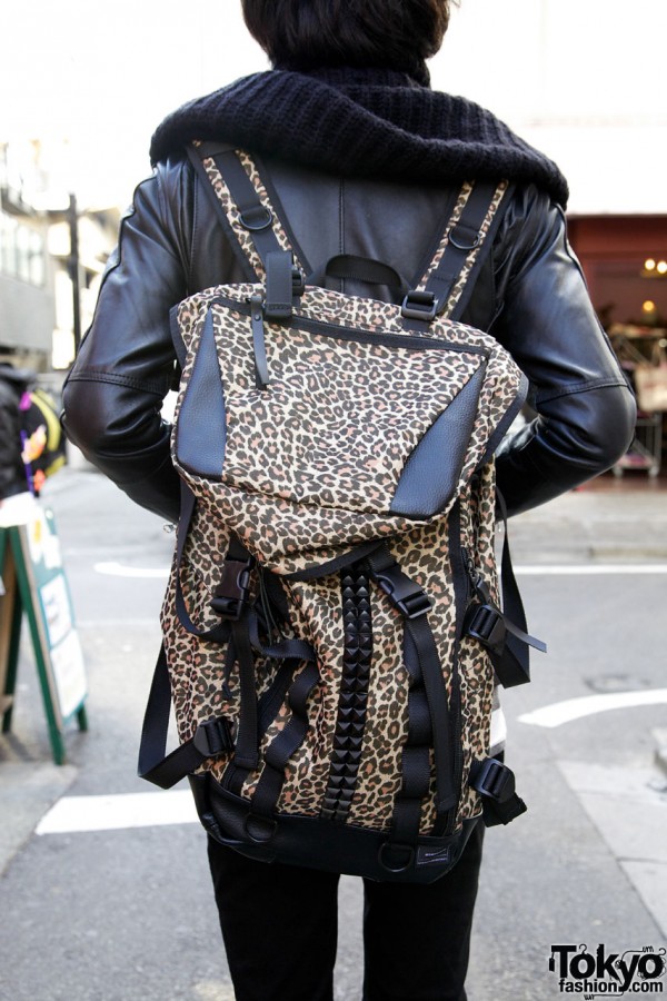 Memento Leopard Print Studded Backpack