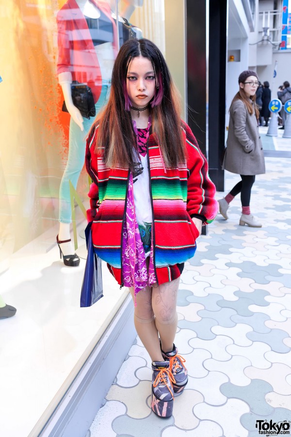 Hirari Ikeda in Mexican Blanket Jacket & Moonspoon Saloon