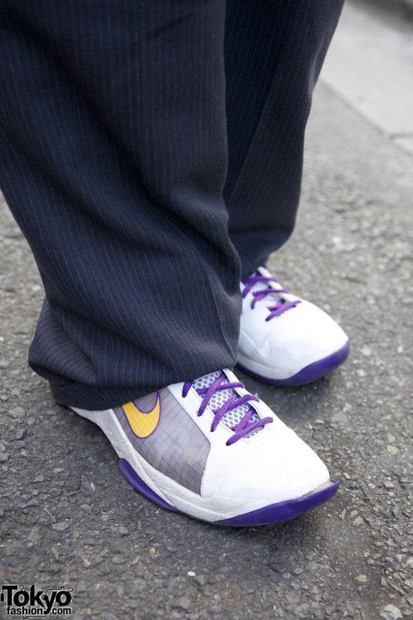 Purple and white Nike sneakers in Harajuku