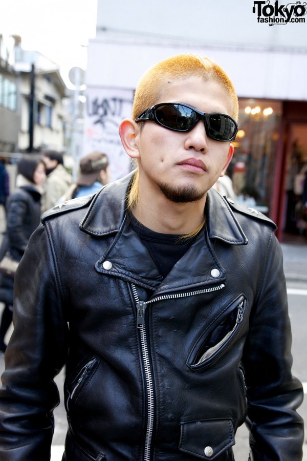 Schott leather jacket & wraparound shades