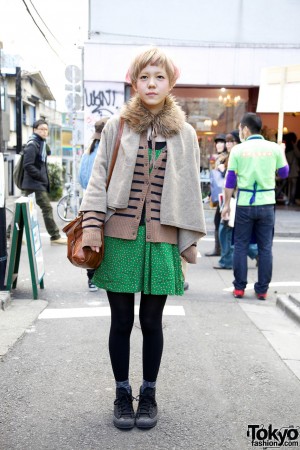 Girl’s Cape w/ Fur Collar & Short Print Dress – Tokyo Fashion