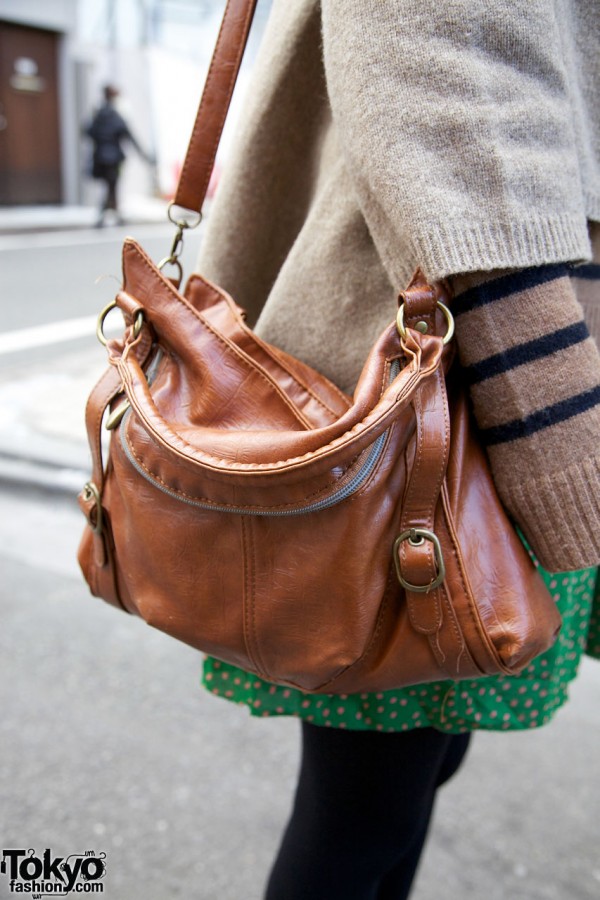 Tan leather purse in Harajuku