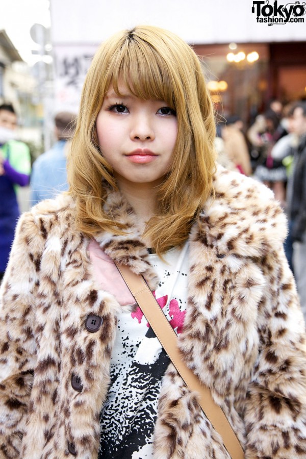 Faux fur jacket in Harajuku