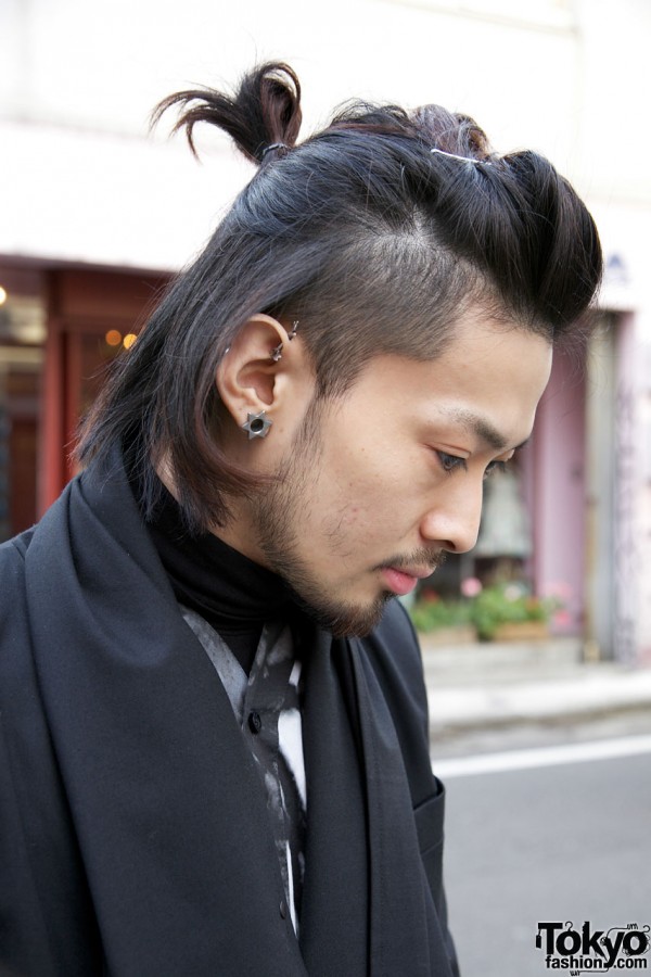Combination shaved & long hair w/ earrings