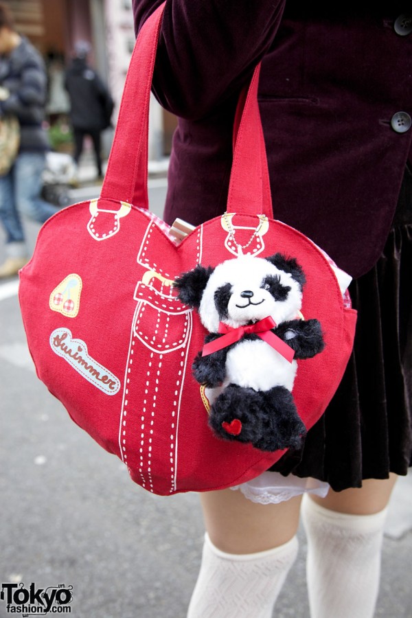 Swimmer red heart purse w/ panda