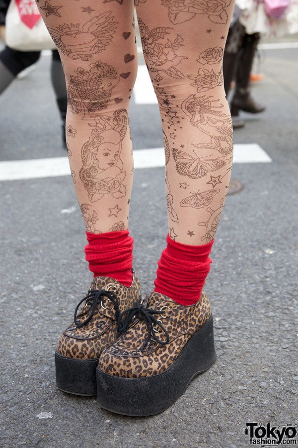 Topshop tattoo tights & WC by Chinatsu Wakatsuki creepers