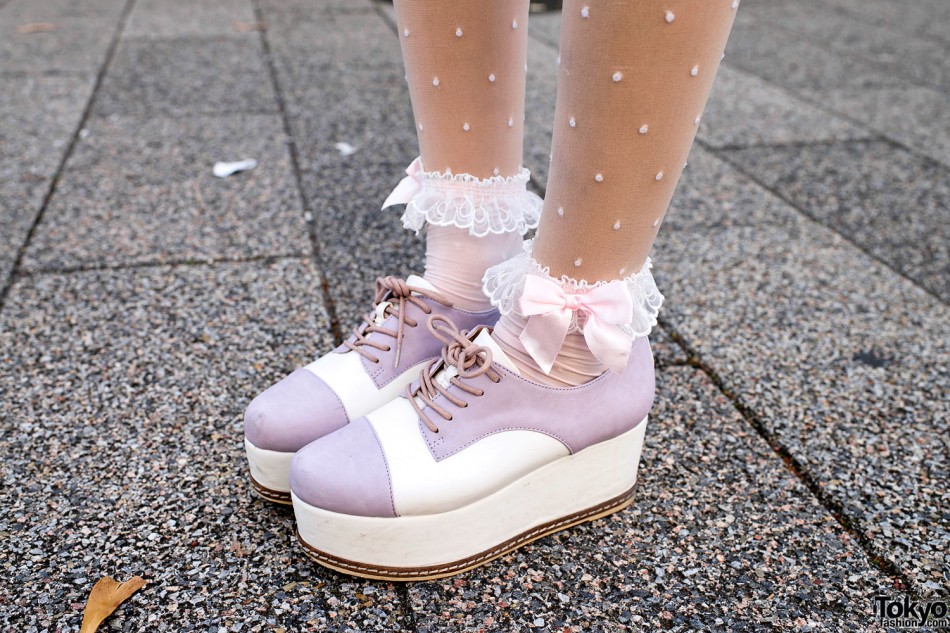 Pink Hair Tulle Skirt Heart Bag And Esperanza Platforms In Shibuya Tokyo Fashion