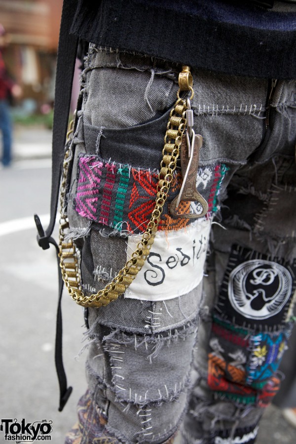 Handmade patched jeans in Harajuku