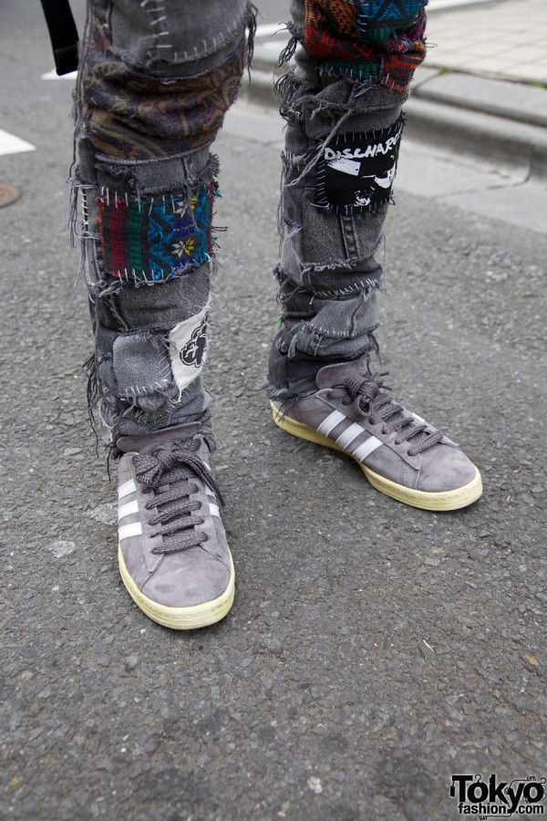 Patched jeans & Adidas sneakers in Harajuku