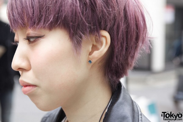 Lavender Hair & Jeweled Stud Earring