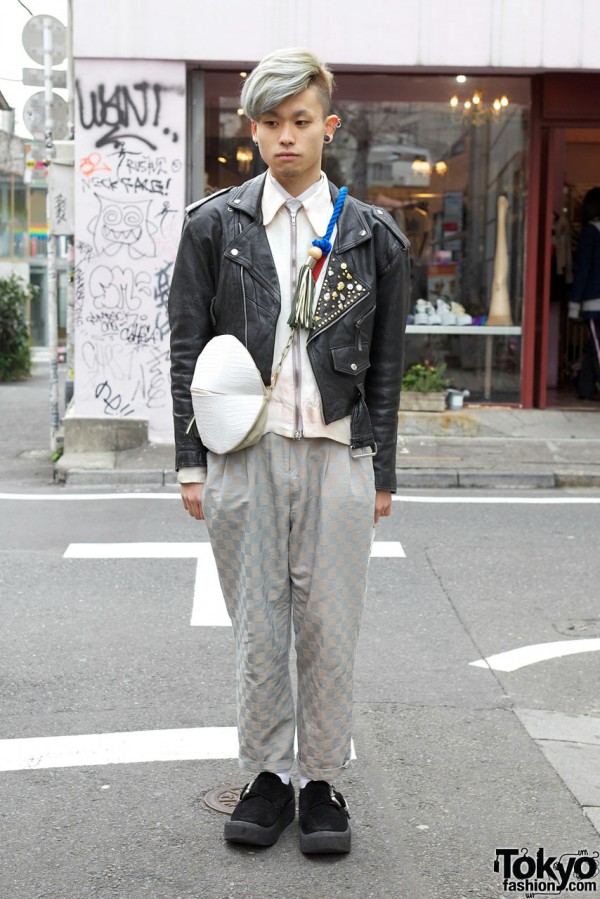 Harajuku Guy’s Silver Hair, Tasseled Banzai Bag & Sokkyou Zippered Top
