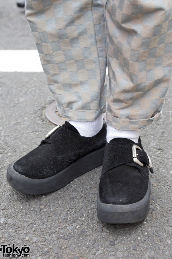 Suede buckled Tokyo Bopper shoes in Harajuku