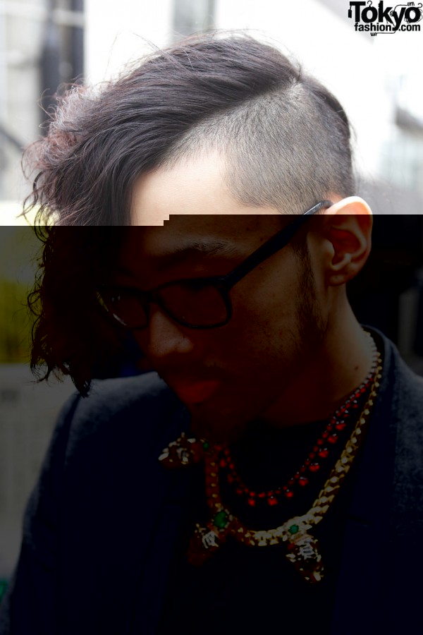 Guy w/ cool haircut & Mawi necklaces in Harajuku
