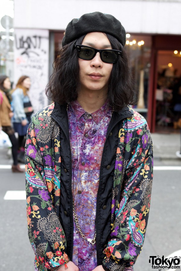 Ray Ban sunglasses w/ patterned shirt & jacket