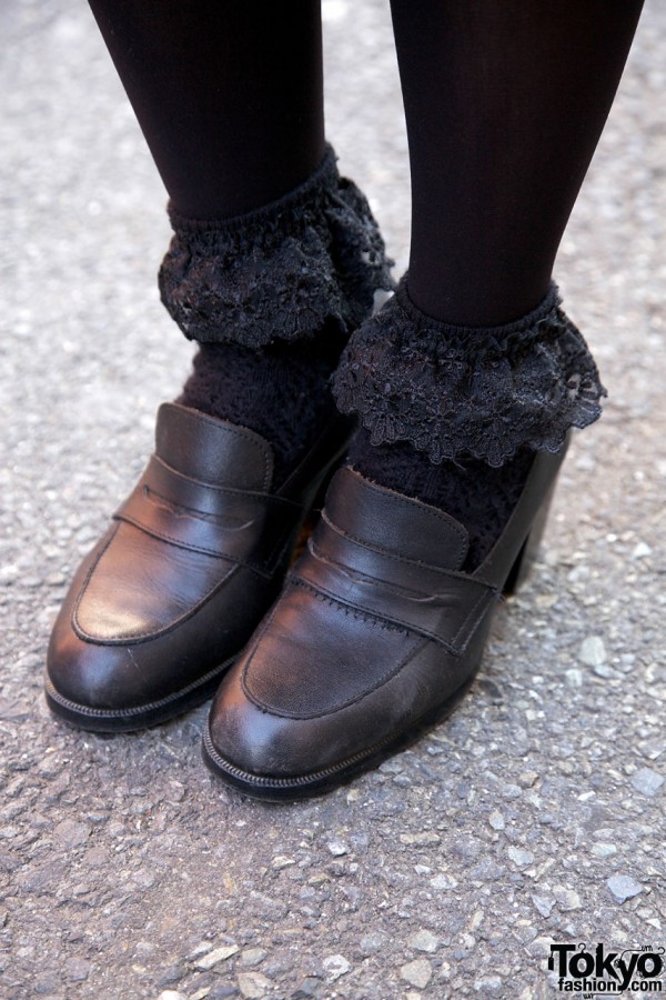 Ruffle Socks & High Heel Penny Loafers