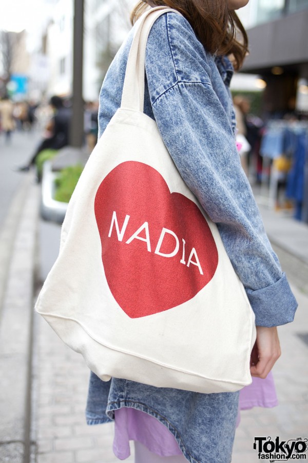 Nadia logo tote bad in Harajuku