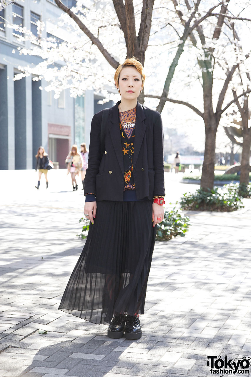 Bunka Fashion College Student's Sheer Skirt, Creepers & Cute Necklace