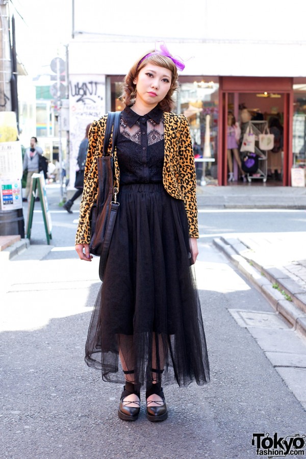 Harajuku Girl’s Vintage Style Lace Blouse & Leopard Jacket from Sly