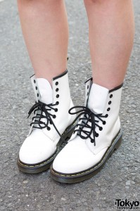 White Dr. Martens boots w/ black soles & laces