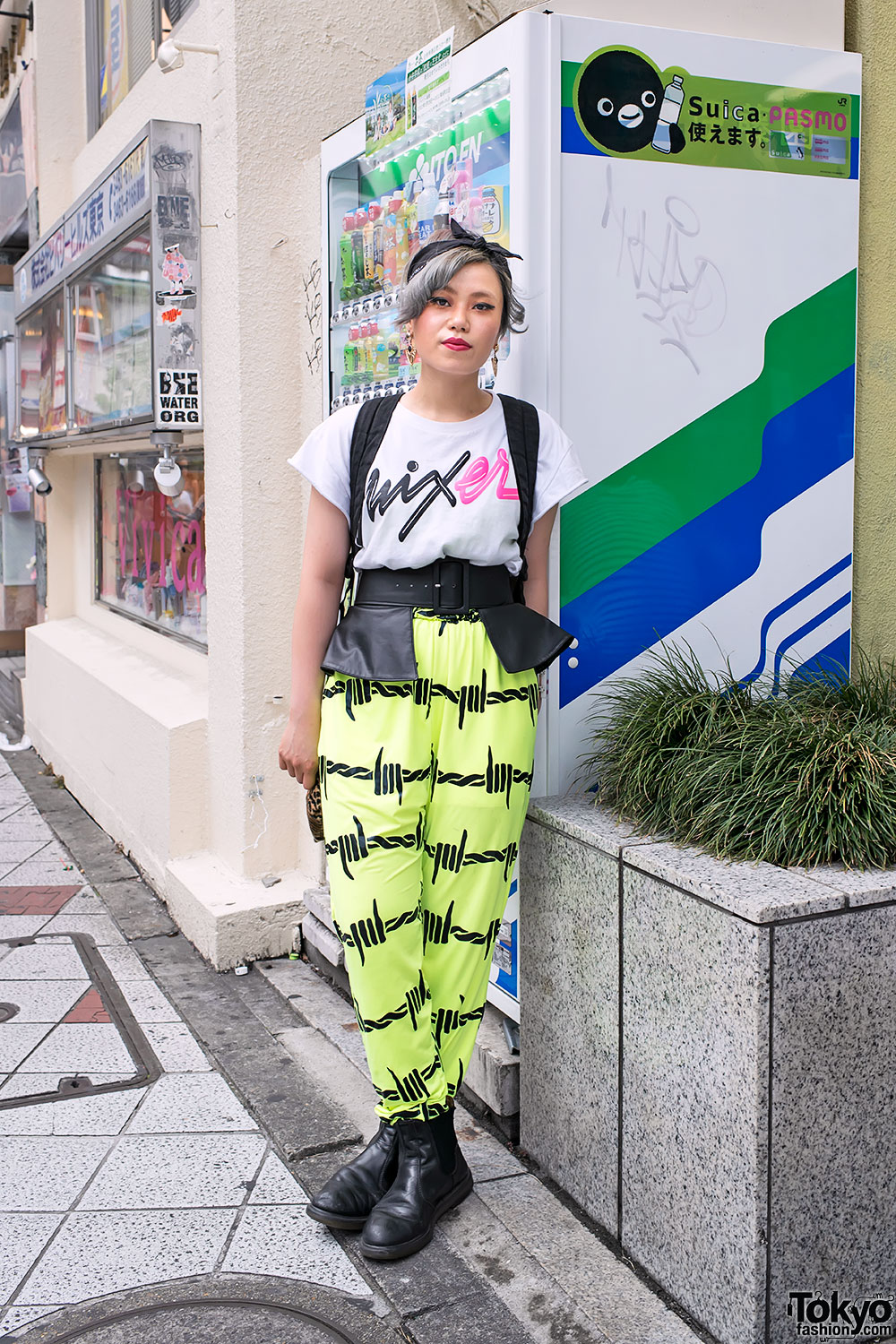 Neon Barbed Wire Pants & Super Lovers Backpack in Shibuya