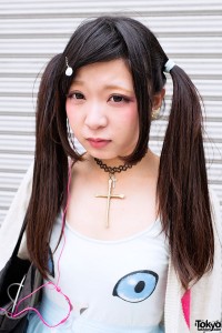 Japanese Twintails Hairstyle & Tattoo Necklace