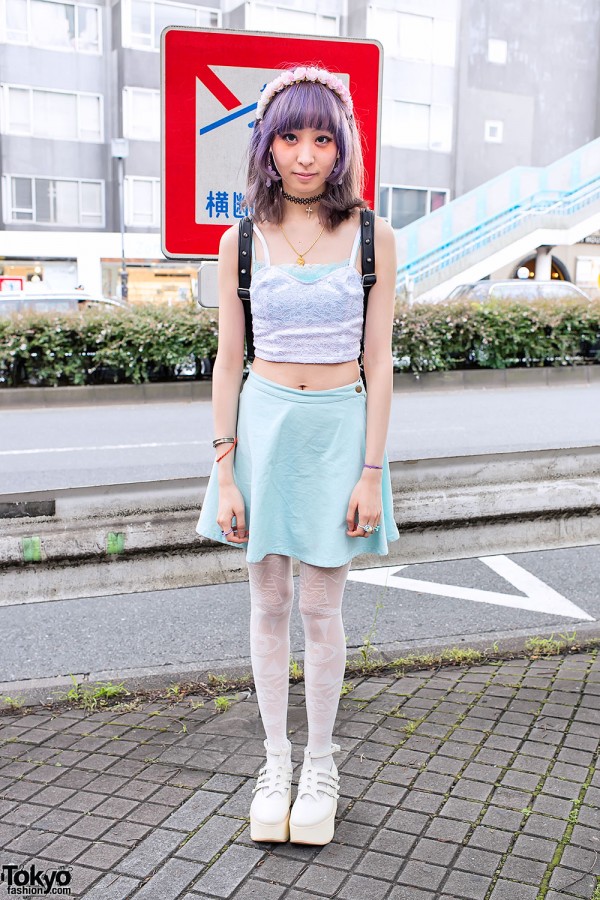 Lavender Hair, Choco Moo Tights & Fringe Backpack in Harajuku