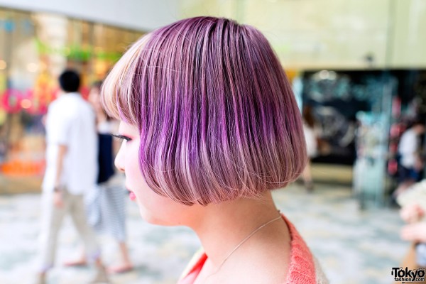 Purple Streaked Hairstyle in Harajuku