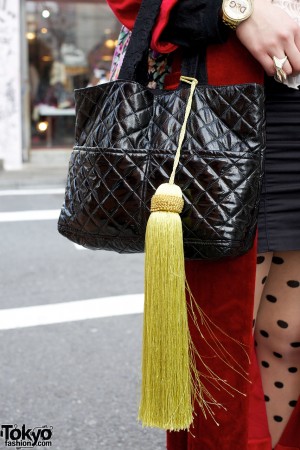 Girl’s Red Velvet Robe, Lace Corset & Polka Dot Tights – Tokyo Fashion