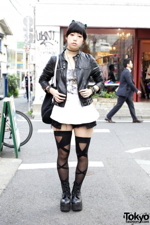 Criss-Cross Thigh Highs, IGNI Leather Jacket & Punk Accessories – Tokyo ...