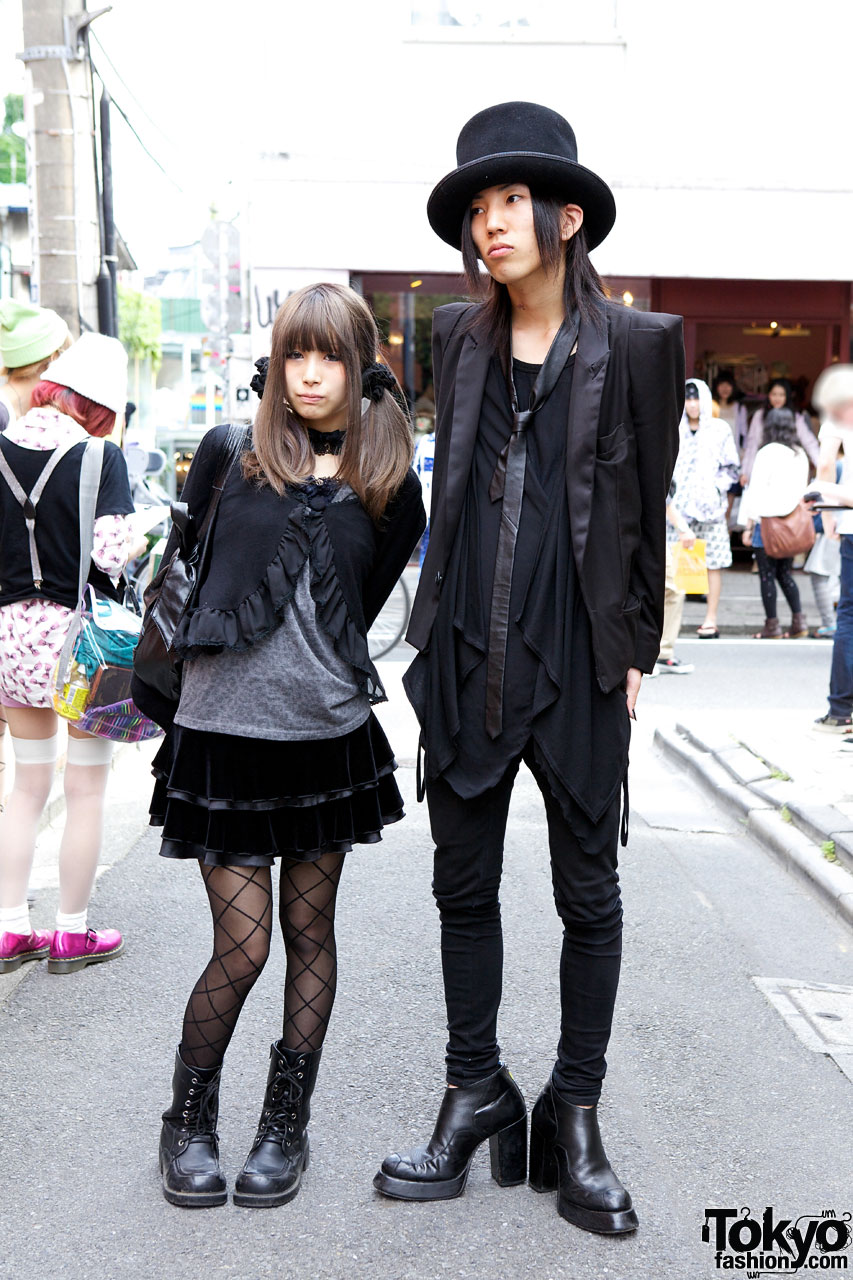 Goth Top Hat Black Label Tux Jacket Vs Black Peace Now Jacket Velvet Skirt Tokyo Fashion