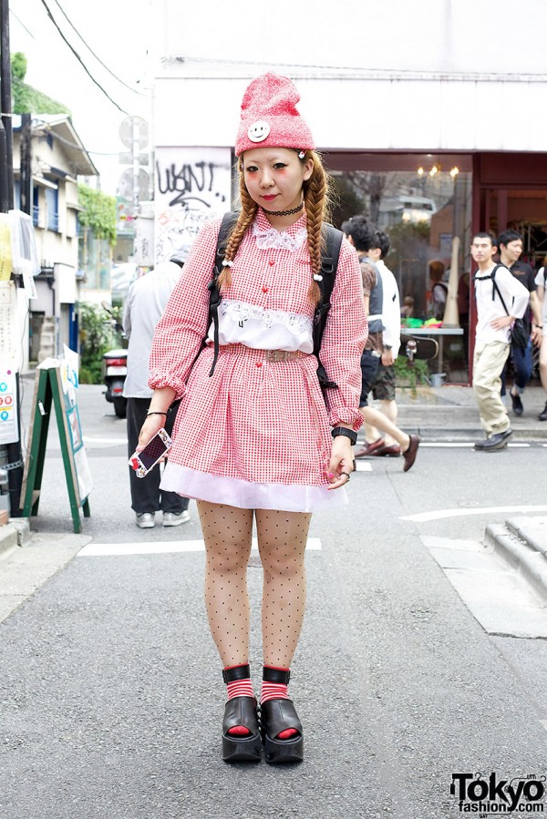 Cute Himitsu Kessya Gingham Style, Polka Dots & Braids in Harajuku