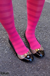 Pink Striped Stockings & Bow Flats