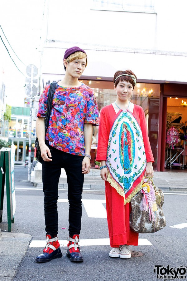 Colorful Couple w/ Saints Bracelet, Tassel & Remake Fashion in Harajuku