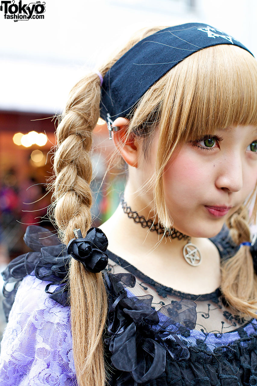 Cute Panda w/ Harajuku Girl in Braids, Lace Dress & Candy Stripper