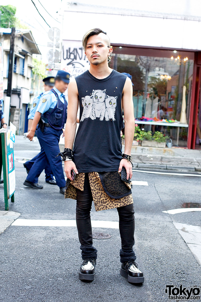 Harajuku Punk Rocker In Evil Kitties Top, Leopard Print & Creepers ...