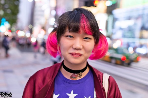 Cute Pink Hairstyle & Choker in Harajuku