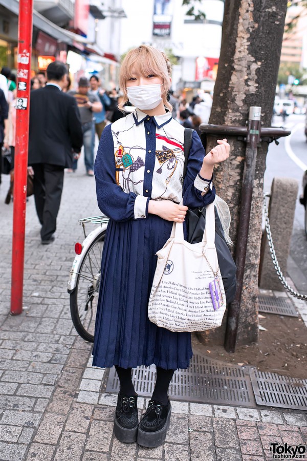 Purple Lenses, Pleated Skirt & Holland America Bag in Shibuya