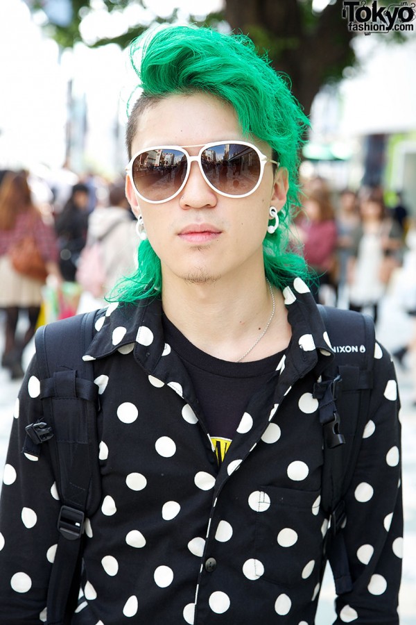 Beauty School Student w/ Green Shaved Hair in Polka Dots & Vans ...