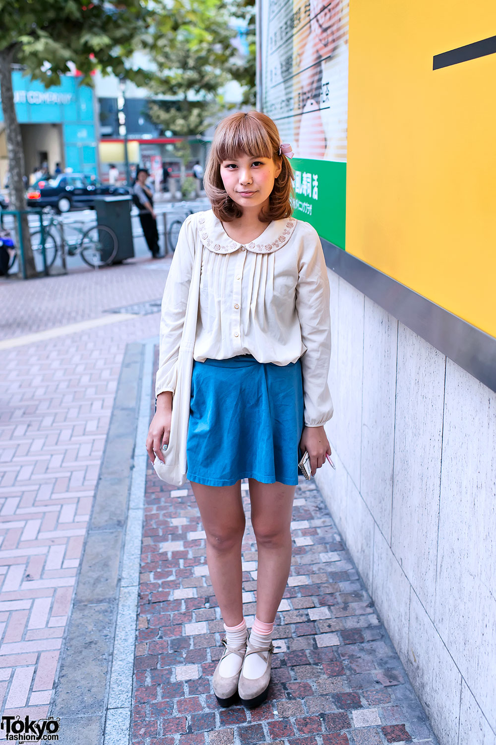Hair Bow, Romantic Top & Suede Platforms in Shibuya